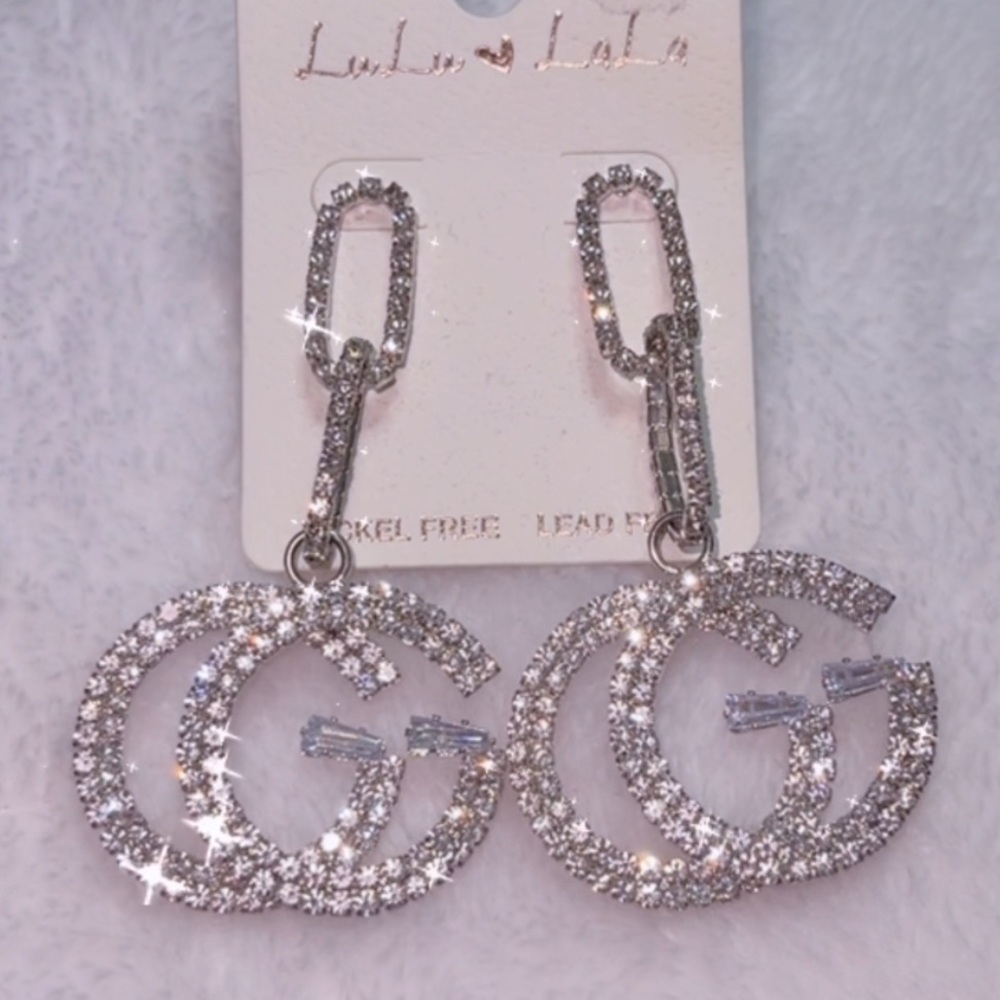 Crystal Bling GG Earrings - Silver Tone